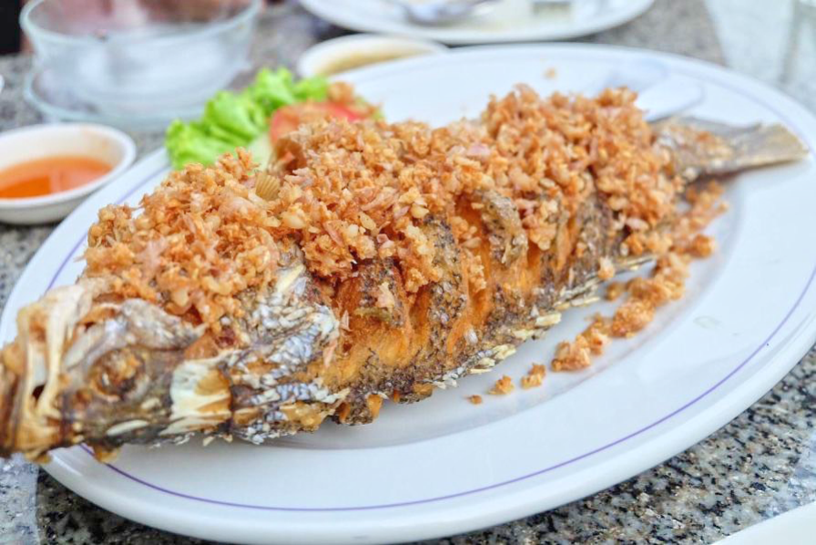 Deep fried fish “white sea bass” with Garlic